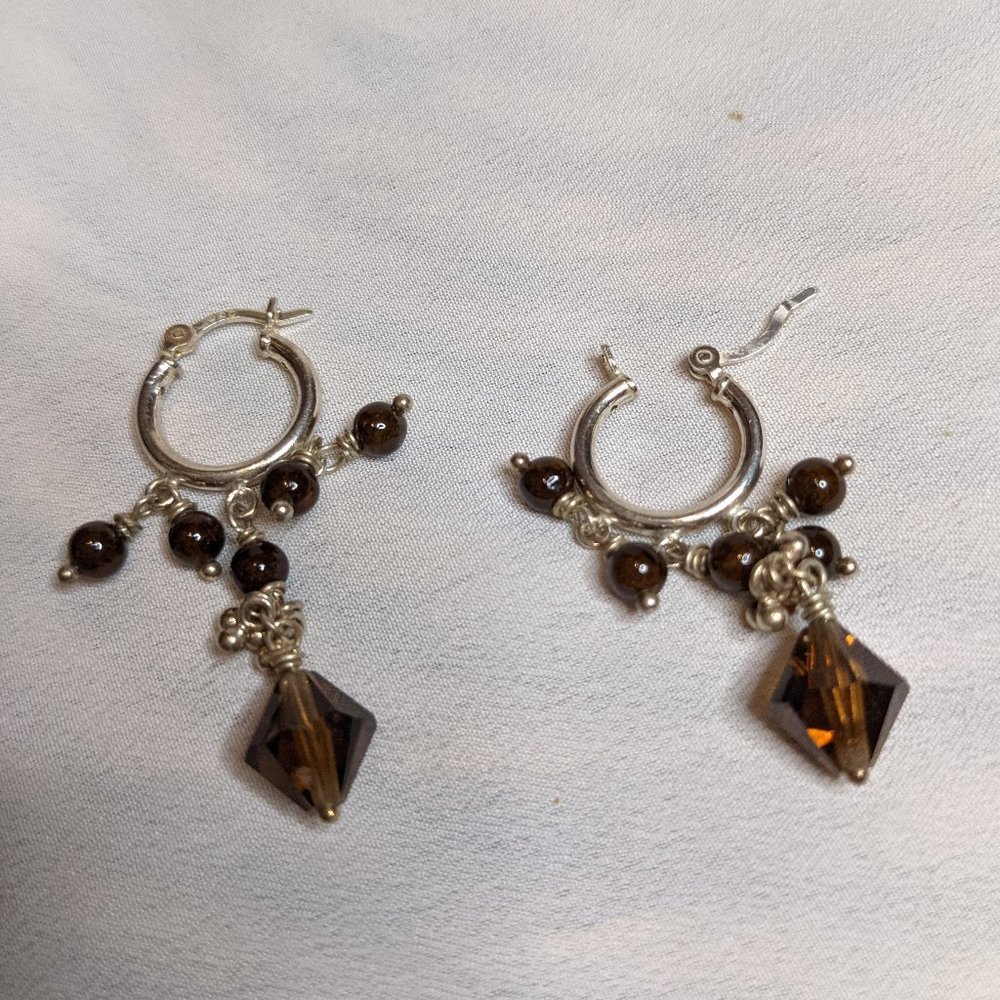 [2/$40] Earrings - Huggie with Brown beading dangle